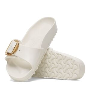 White Slide Sandals with Gold Buckle